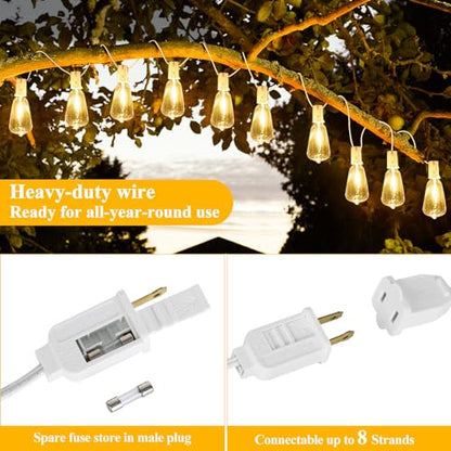 Brightever 100FT Outdoor String Lights 52 Bulbs, Waterproof Patio Lights - color: White Wire Warm White, size: 100FT