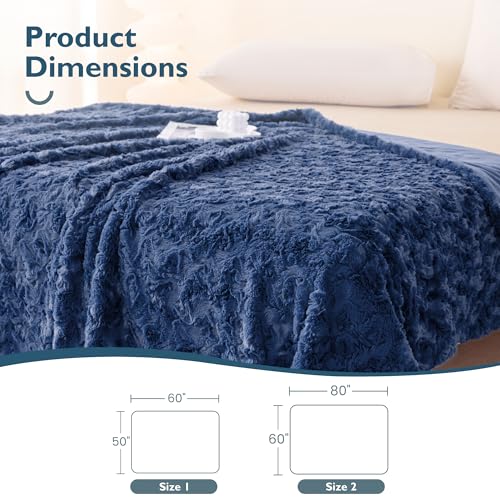 ALPHA HOME, Fluffy Polyester Throw Blanket, Throw Size, Navy - color: Navy, size: Throw