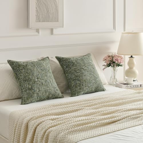 FUTEI Pack of 2 Tweed Chenille Throw Pillow Covers 16x16 Inch, Dark Green - color: Dark Green, size: 16" x 16" (Pack of 2)