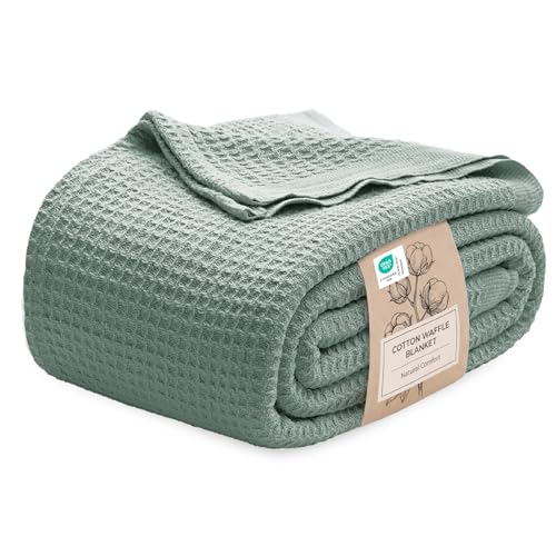 Bedsure 100% Cotton Twin XL Blanket, Waffle Weave, Green, 66"x90" - color: 04 Green, size: Twin XL (66" X 90")
