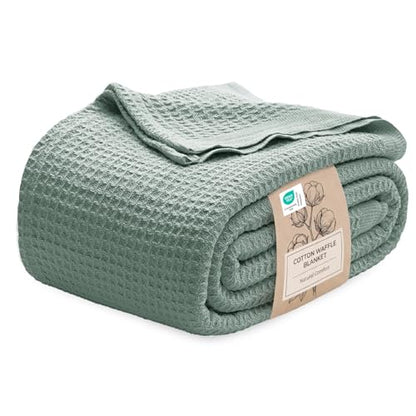 Bedsure 100% Cotton Twin XL Blanket, Waffle Weave, Green, 66"x90" - color: 04 Green, size: Twin XL (66" X 90")