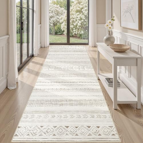 cotiled Hallway 3x10 Runner Rugs Washable Boho Rug Brown Cream - color: Light Brown/Cream, size: 3' x 12' (Runner)
