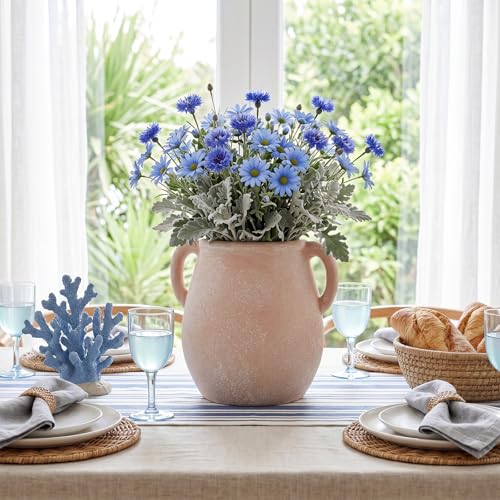 Ceramic Flower Vase Home Decor - 7 inch Farmhouse Rustic Vase Decorative Pottery Terracotta Vases for Living Room House Book Shelf Office Coffee Desk Dining Fireplace Wedding Centerpiece - size: 6.89'' Tall