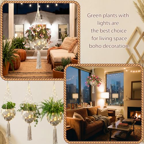 3 Sets Macrame Plant Hanger Kit Crochet Plant Hangers with Lights and Hooks