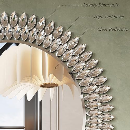 Kelly Miller 36" Jeweled Luxury Round Decorative Wall Mirror - size: 36"L x 36"W