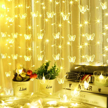 Butterfly Curtain Fairy Lights USB Plug in,8 Modes 120 LED 14.7FT Firefly Twinkle Timer String Lights with Remote, Waterproof Copper Wire for Bedroom Patio Christmas Wedding Party(Warm White) - color: Warm White