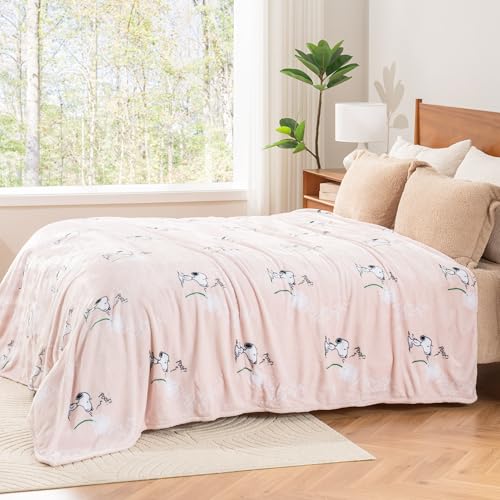 Berkshire Blanket Peanuts® VelvetLoft® Cute Character Snoopy Plush Blanket,Make a Wish Spring Pink,Full/Queen 90 in x 90 in (Official Peanuts® Product) - color: Make a Wish Spring Pink, size: Full/Queen (90 in x 90 in)