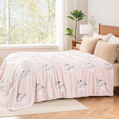 Berkshire Blanket Peanuts® VelvetLoft® Cute Character Snoopy Plush Blanket,Make a Wish Spring Pink,Full/Queen 90 in x 90 in (Official Peanuts® Product) - color: Make a Wish Spring Pink, size: Full/Queen (90 in x 90 in)
