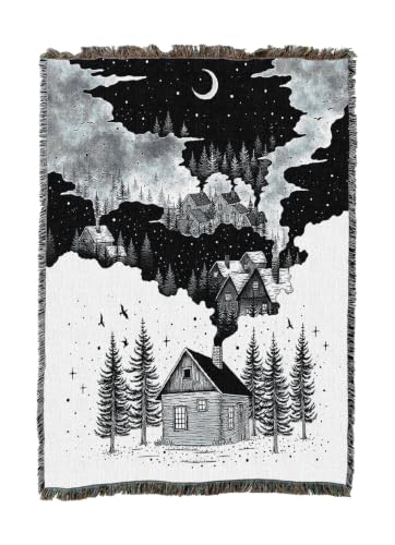 Pure Country Weavers Smoke Village Blanket by Episodic Drawing- Fantasy Gift Tapestry Throw Woven from Cotton - Made in The USA (50x60) - color: Smoke Village, size: 50x60