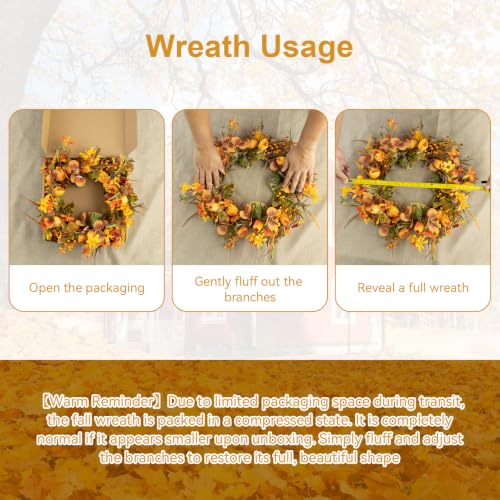 Yawwind 18 Inches Fall Wreath Autumn Wreath Farmhouse Fall Floral Wreaths - size: 18 Inches