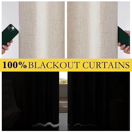 NICETOWN Rod Pocket Full Blackout Natural Linen Curtains 102" Length - color: Natural, size: 52"W x 102"L (Pack of 2)