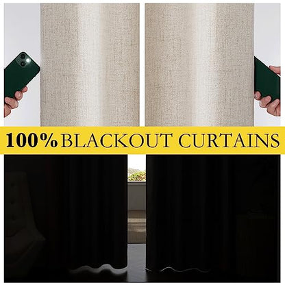 NICETOWN 100% Blackout Linen Curtains 95 inches Long 2 Panels, Natural - color: Natural, size: 52"W x 95"L (Pack of 2)