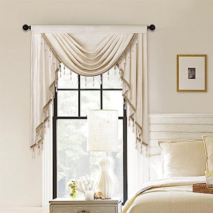 ELKCA Luxury Cream Velvet Curtain Valances for Living Room with Beads(39inch,1 Panel) - color: Cream, size: 39"W x 43"L (Pack of 1)