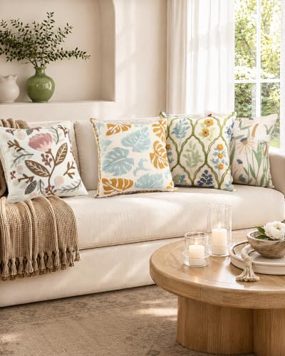 Embroidered Floral Throw Pillow Cover 18x18 Inch, Teal Flower - color: Teal Flower, size: 18" x 18" (Pack of 1)