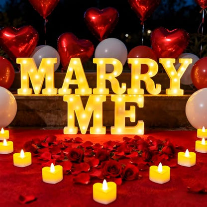 Marry Me Light Up Letters, with 30 Tea Lights Candles, Rose Petals, Aluminum Balloons, Balloons, Red Carpet, Rose Ring Box, Double Sided Tape, Valentine's Day Proposal Engagement Wedding Decorations - color: MARRY ME - Large