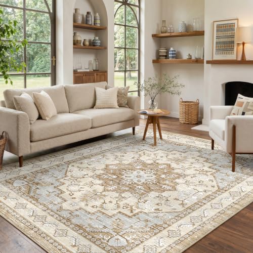 Area Rugs 5x7 Washable Non-Slip Boho Rug for Living Room, Beige Tan - color: Beige Tan, size: 5' x 7' (Rectangular)