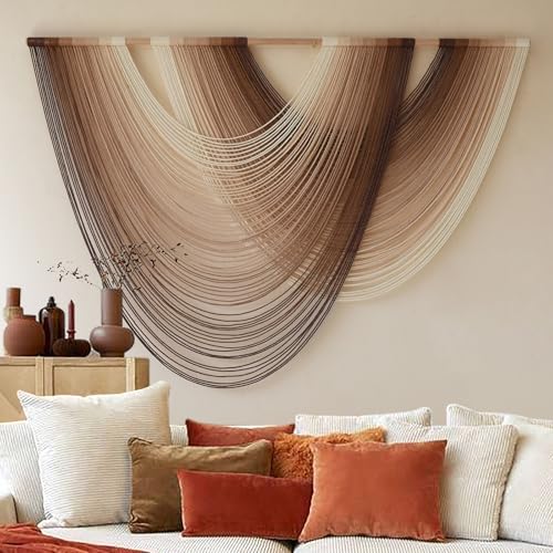 Macrame Wall Hanging Dip Dyed Large Boho Brown Fiber Wall Art 57"W*39"L - color: Ivory Brown