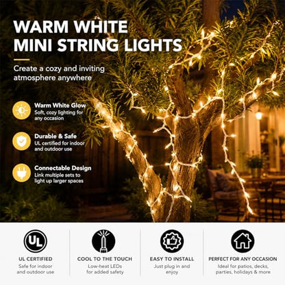 Vigdur White String Lights, 2 Packs 21FT Outdoor Christmas Lights 100 Bulbs - color: White