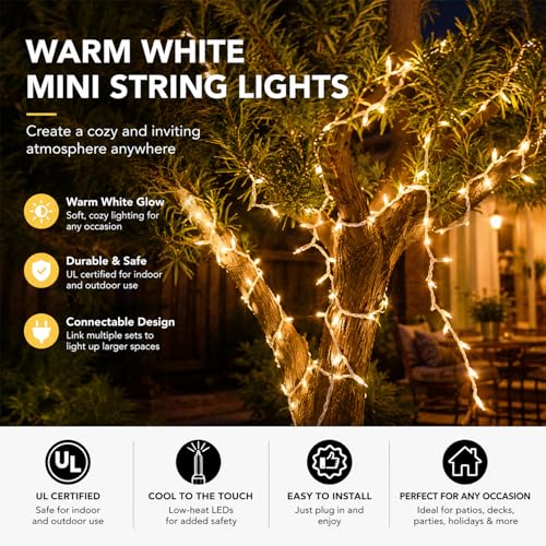 Vigdur White String Lights, 2 Packs 21FT Outdoor Christmas Lights 100 Bulbs - color: White