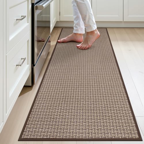 Ileading Non Slip Kitchen Runner Rug, Waterproof Anti Fatigue Cushioned Floor Mat for Kitchen, Dirt Resistant Durable Doormat with Rubber Backing for Laundry Hallway Entryway 23"x59" - color: Golden&brown, size: 23"x59"