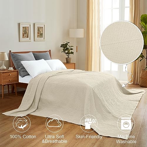 PHF 100 Cotton Waffle Big Family Oversized Blanket, 120" X 120" Linen/Stone - color: Linen/Stone, size: Oversized King(120" x 120")