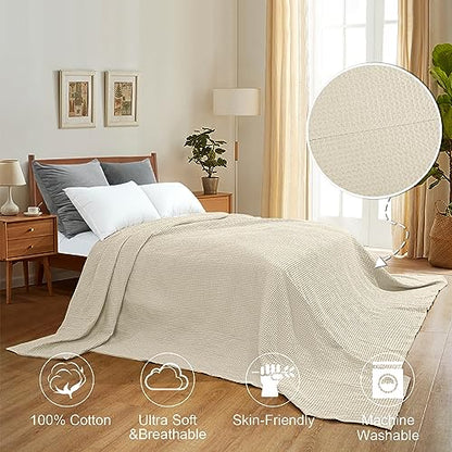 PHF 100 Cotton Waffle Big Family Oversized Blanket, 120" X 120" Linen/Stone - color: Linen/Stone, size: Oversized King(120" x 120")