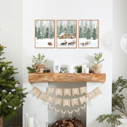CHDITB 3 Pcs Santa Reindeer Sleigh Framed Canvas Wall Art 12x16 Inch - color: Santa Claus Reindeer Sleigh, size: 12"L x 16"W