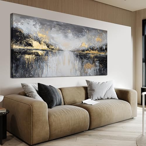 YISXINOAG Black And Gold Abstract Canvas Wall Art Decor For Living Room | 29x58 Inch black and gold abstract wall art, textured canvas print for bedroom office dining room home decor - color: black gold, size: 58"L x 29"W