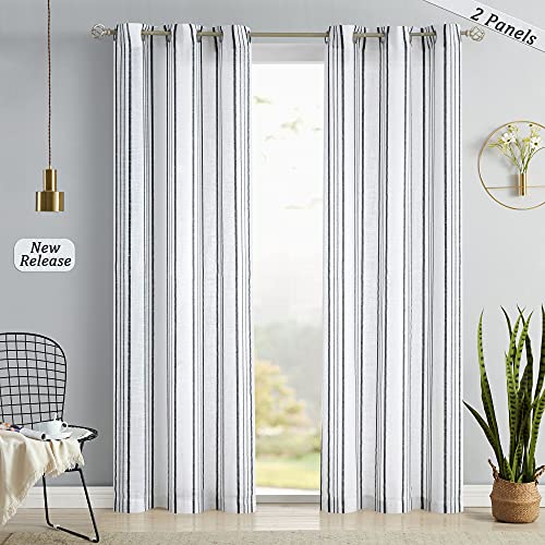 SXZJTEX Black White Striped Linen Curtains 84 Inch Bedroom Living Room - color: Black, size: 42"W x 84"L (Pack of 2)