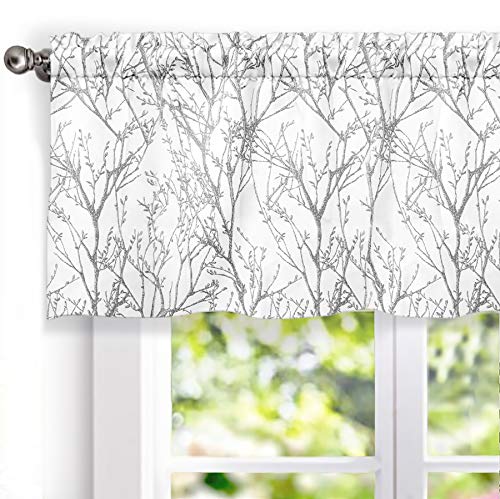 DriftAway Tree Branch Lined Valance Double Layer Blackout Thermal Insulated Abstract Ink Printing Window Curtain Valance Rod Pocket 52 Inch by 18 Inch Plus 2 Inch Header Silver Gray 1 Pack - color: Silver Gray, size: 52"W x 18"L (Pack of 1)