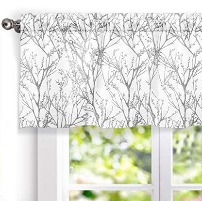 DriftAway Tree Branch Lined Valance Double Layer Blackout Thermal Insulated Abstract Ink Printing Window Curtain Valance Rod Pocket 52 Inch by 18 Inch Plus 2 Inch Header Silver Gray 1 Pack - color: Silver Gray, size: 52"W x 18"L (Pack of 1)