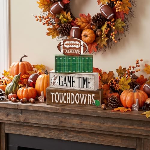 Yuntau 4 Pcs Fall Football Table decoration Centerpieces Wooden Blocks sign - style: Football