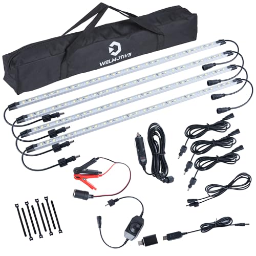 12V LED Interior Light Bar Kit, 4 Bars White Adjustable Brightness RV Camping Lights - Waterproof IP67, Magnetic & Strap Mount, Portable Lighting for Tent, Car, Trailer, Boat, Truck, Off-Road, Cabin - color: white light/silvery