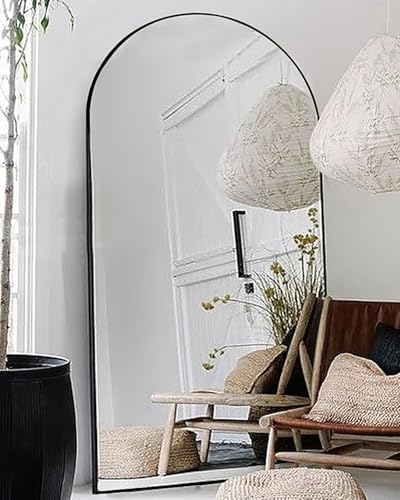 Otlsh Floor Mirror, 81"×41" Arched Full Length with Stand, Standing, Full Body, Large, Wall, Freestanding, Aluminum Frame - Black - color: Black, size: 81"L x 41"W
