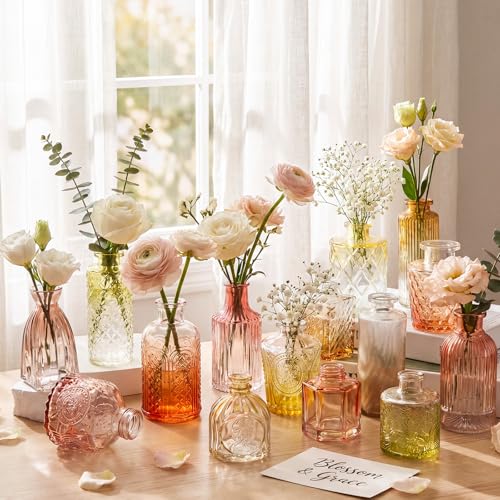 Yaomiao 30 Pcs Glass Bud Vases Centerpieces, Orange Yellow Gradient Series - color: Orange Yellow Gradient Series
