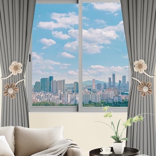 Meplait 2 Pack Flower Curtain Tiebacks, Boho Curtain Holdbacks, Beige&Khaki - color: A Flower-beige & Khaki