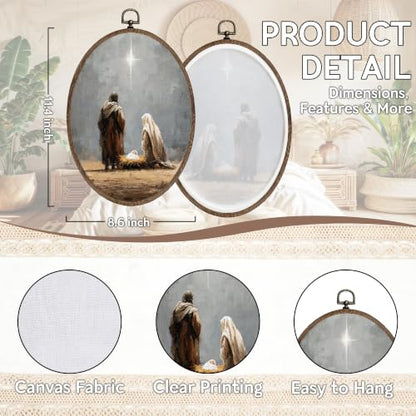FLAWAFLOMA Christmas Nativity Oval Canvas Wall Art Decor 8.6x11.4 Inch - color: Christmas-18