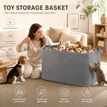 OIASKET 118L Extra Large Blanket Basket, 24.8" x 17.7" x 17.2" Woven Basket - color: Grey, size: 24.8"x17.7"x16.2"