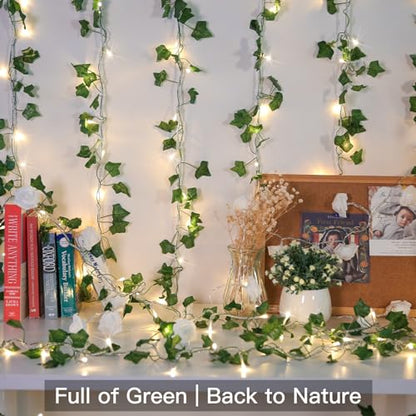 suddus 33FT 100 LED Ivy Vine with Fairy Lights Plug in Clear Wire - color: IVY, size: 100 LED-Plug
