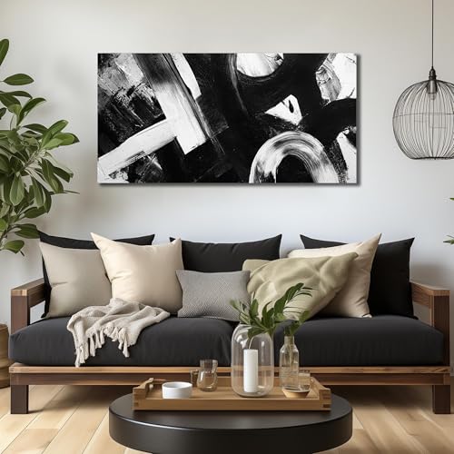 Ouzzlie Black Canvas Wall Art Abstract Prints Art for Office - color: white, size: 59"L x 29"W