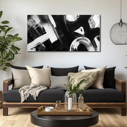 Ouzzlie Black Canvas Wall Art Abstract Prints Art for Office - color: white, size: 59"L x 29"W