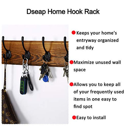 Dseap Wall Mounted Coat Rack: 38-1/4" Long, Patented, Heavy-Duty, 10-Double-Hooks Wooden Hanger Rail for Winter Coats, Hats, Jackets, Clothing - Natural & Black, Pack of 2 - color: Natural & Black, size: L=38.3"(2pcs)