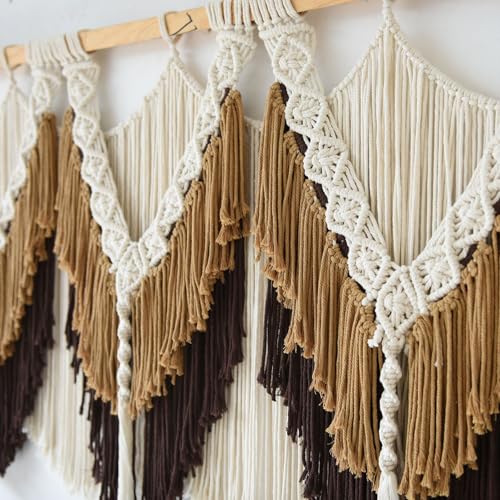 Macrame Wall Hanging Brown Tassel Knotting Fiber Art Boho Decor 47" W*25" L - color: Brown2