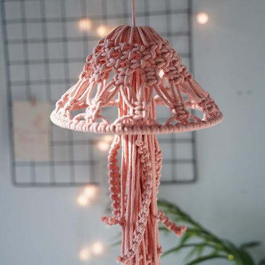 Macrame Wall Hanging,Jellyfish Dream Catcher with Star Lights,Bohemian Woven Wall Art Decor Beautiful Apartment Dorm Room Door Decoration (Pink) - color: Pink
