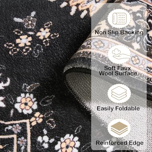 HOMORE 2x3 Area Rug Small Black Rugs for Entryway, Washable Rug for Bedroom - color: Black, size: 2' x 3' (Rectangular)