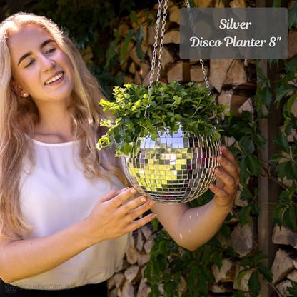 SCANDINORDICA Disco Ball Planter, Value Package, 8-inch Silver - size: 8" Silver
