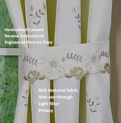 Today's Curtain Verona Reverse Embroidery Panel Pair and Tiebacks, 84", Ecru/Antique, 80" W X 84" L - color: Ecru/Antique, size: 80"W x 84"L (Pack of 1)