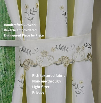 Today's Curtain Verona Reverse Embroidery Panel Pair and Tiebacks, 84", Ecru/Antique, 80" W X 84" L - color: Ecru/Antique, size: 80"W x 84"L (Pack of 1)
