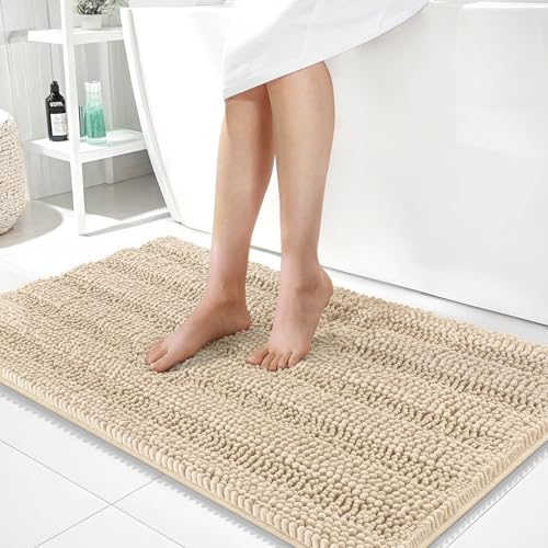OLANLY Thick Large Bathroom Rugs 40x24, Soft Chenille Bath Rugs, Beige - color: Beige, size: 40" X 24"