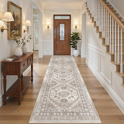 befbee 2'6"x10' Runner Rug for Hallway Washable Non Slip Kitchen Rug Brown - color: Brown/Beige, size: 2'6" x 10' (Runner)